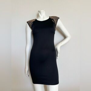 Black Dress with Embellished Padded Shoulders Size Small